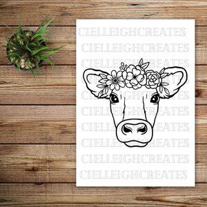 *2 for $20* Cow with Flowers Decal Sticker Handcrafted